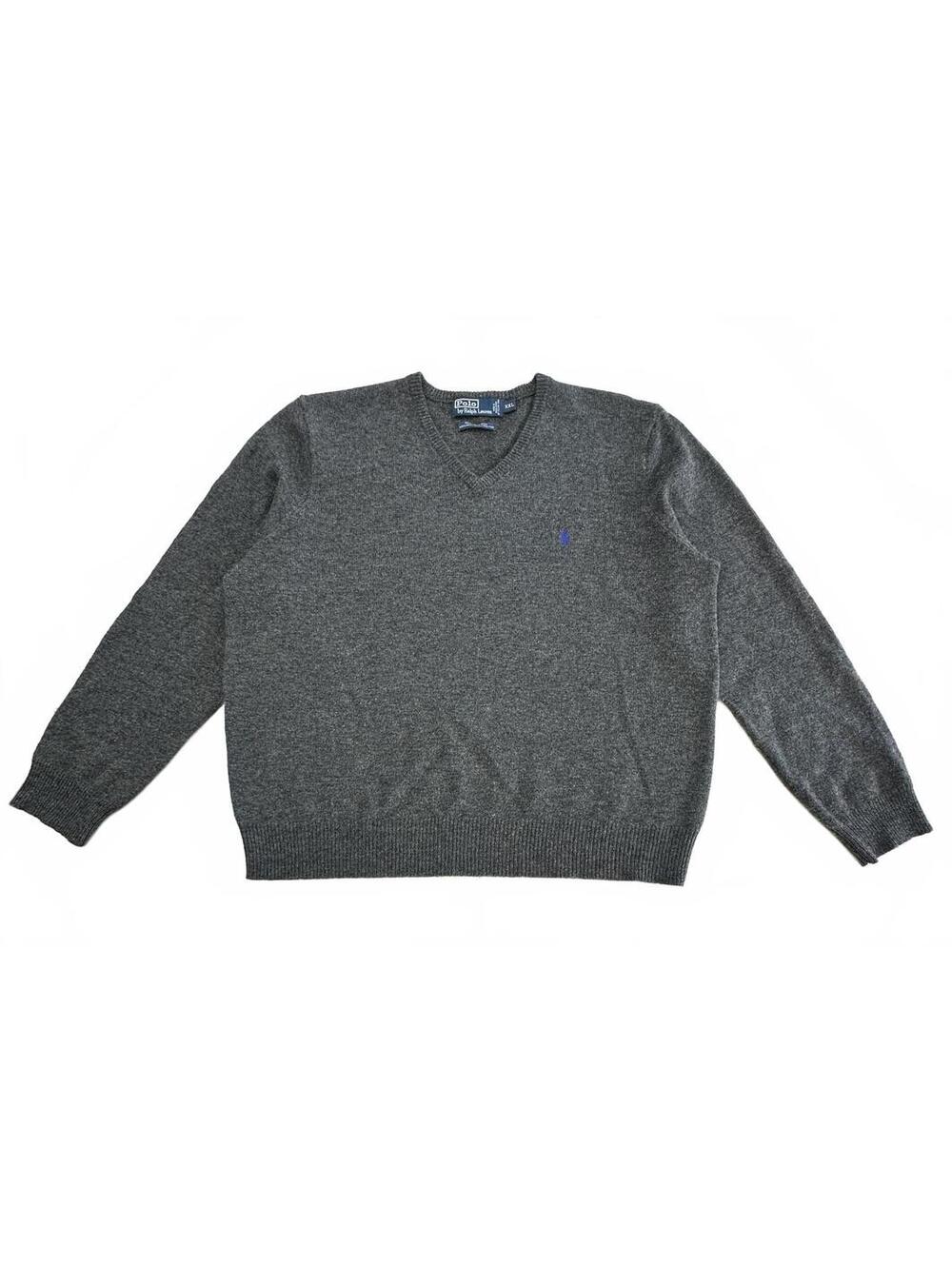Vintage Polo by Ralph Lauren Men’s XXL Gray 100% Lambswool V-Neck Sweater